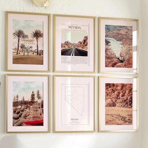 Lot de 6 impressions sur l'état du Nevada, photos d'affiches, carte du Nevada, art mural Nevada, photographies du Nevada, États-Unis