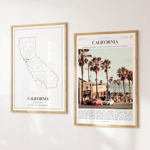 Lot de 2 estampes État de la Californie, carte de la Californie, affiche photo de la Californie, art mural Californie, photographies de Californie, États-Unis