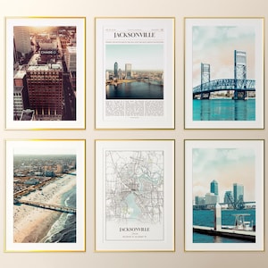 Set di 6 stampe della città di Jacksonville, foto di poster di Jacksonville, mappa di Jacksonville, fotografia di Jacksonville, Florida, Stati Uniti