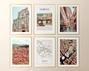 Florence Prints Set of 6, Florence Poster Photos, Florence Map, Florence Wall Art, Florence Photography, Italy Art