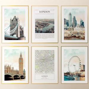 London City Prints 6er-Set, London Poster Fotos, London Karte, London Wandkunst, London Fotografie, Vereinigtes Königreich