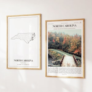 Lot de 2 tirages d'état de la Caroline du Nord, carte de la Caroline du Nord, affiche photo de la Caroline du Nord, photographie de la Caroline du Nord, États-Unis