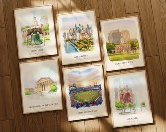 Philadelphia PA Watercolor Prints Gallery Wall, Colorful Philadelphia Painting Posters, Philadelphia Gift, Pennsylvania, United States