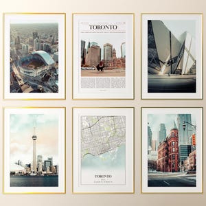 Conjunto de 6 impressões da cidade de Toronto, fotos de pôsteres de Toronto, mapa de Toronto, arte de parede de Toronto, fotografia de Toronto, Ontário, Canadá