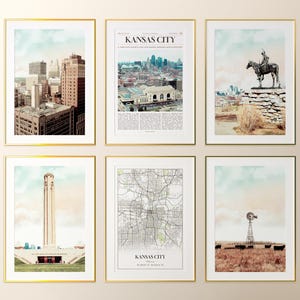 Kansas City City Prints Set of 6, Kansas City Poster Photos, Kansas City Map, Kansas City Photography, Missouri, United States