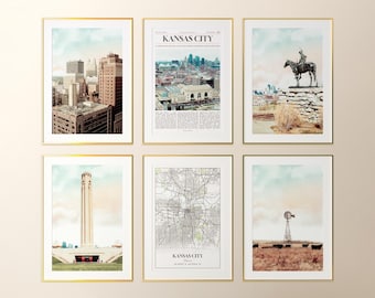 Kansas City Prints Set of 6, Kansas City Poster Photos, Kansas City Map, Kansas City Wall Art, Kansas City Photography, Missouri Art