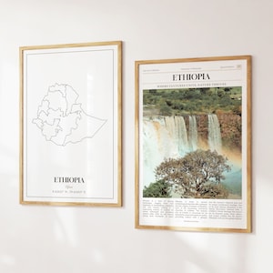 Etiópia imprime conjunto de 2, mapa da Etiópia, foto de pôster da Etiópia, arte de parede da Etiópia, fotografia da Etiópia, Etiópia