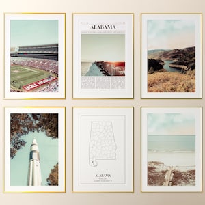 Alabama State Prints 6er Set, Alabama Foto Poster, Alabama Karte, Alabama Wall Art Gallery, Alabama Photography, USA