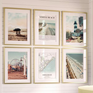 Set di 6 stampe della città di Myrtle Beach, foto di poster di Myrtle Beach, mappa di Myrtle Beach, fotografie di Myrtle Beach, Carolina del Sud, Stati Uniti