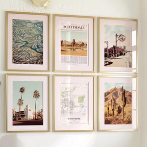 Conjunto de 6 impressões da cidade de Scottsdale, fotos de pôsteres de Scottsdale, mapa de Scottsdale, fotografia de Scottsdale, Arizona, Estados Unidos