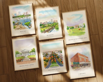 Richmond VA Watercolor Prints Gallery Wall, Colorful Richmond Painting Posters, Richmond Wall Art, Richmond Gift, Virginia, United States