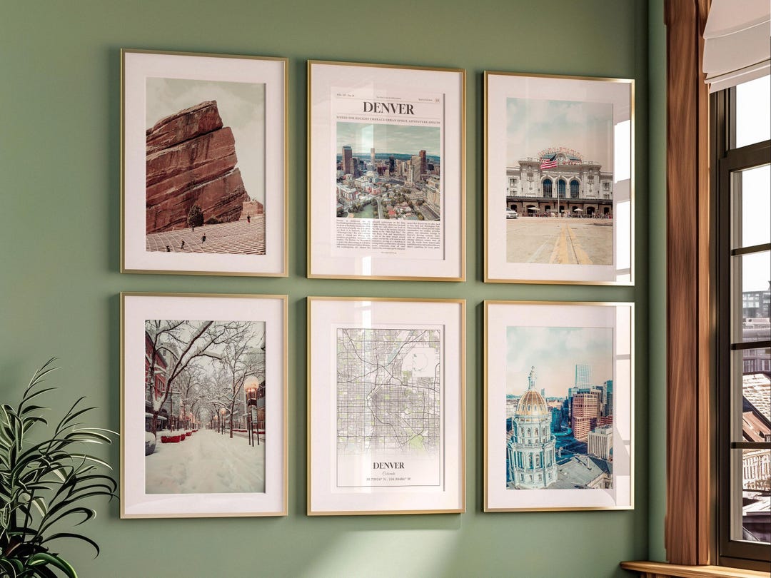 Denver City Prints Set of 6, Denver Poster Photos, Denver Map