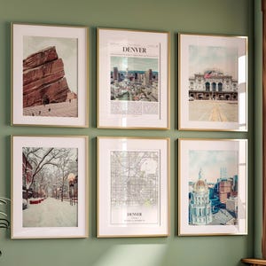 Lot de 6 impressions de la ville de Denver, affiche de photos de Denver, carte de Denver, art mural Denver, photographie de Denver, Colorado, États-Unis