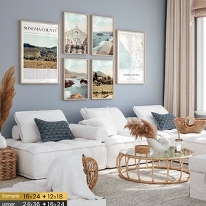 Sonoma County Prints Set of 6, Sonoma County Poster Photos, Sonoma County Map, Sonoma County Wall Art, California Art image 2
