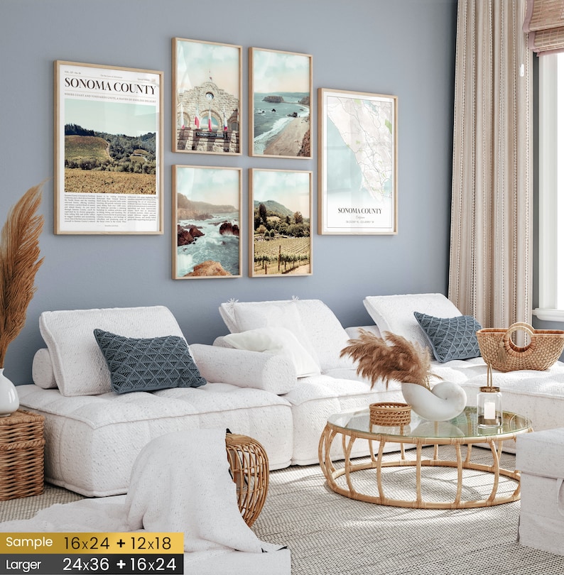 Sonoma County Prints Set of 6, Sonoma County Poster Photos, Sonoma County Map, Sonoma County Wall Art, California Art image 2