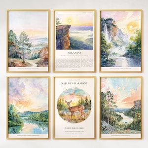Watercolor Arkansas Prints Set of 6, Colorful Arkansas Posters, Arkansas Wall Art, Arkansas Gift, United States