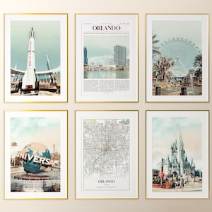 Orlando City Prints Set van 6, Orlando Photo Poster, Orlando Map, Orlando Wall Art Gallery, Orlando Photography, Florida, Verenigde Staten