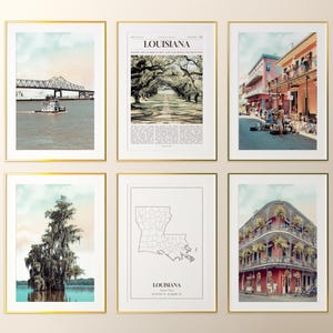 Set di 6 stampe dello Stato della Louisiana, poster fotografico della Louisiana, mappa della Louisiana, galleria d'arte murale della Louisiana, fotografia della Louisiana, Stati Uniti