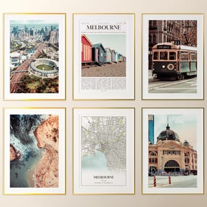 Lot de 6 impressions sur la ville de Melbourne, affiche de photos de Melbourne, carte de Melbourne, art mural Melbourne, photographie de Melbourne, Victoria, Australie