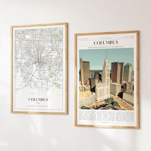 Lot de 2 tirages de la ville de Columbus, carte de Columbus, photo d'affiche de Columbus, art mural de Columbus, Columbus Photography, Ohio, États-Unis