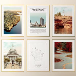 Wisconsin State Prints 6er Set, Wisconsin Fotoposter, Wisconsin Karte, Wisconsin Wall Art Gallery, Wisconsin Photography, USA