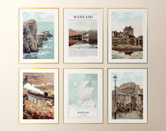 Scotland Prints Set of 6, Scotland Poster Photos, Scotland Map, Scotland Wall Art, Scotland Photography