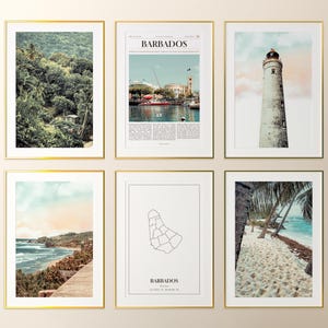 Juego de 6 impresiones de Barbados, fotografías de póster de Barbados, mapa de Barbados, arte mural de Barbados, fotografía de Barbados, Barbados