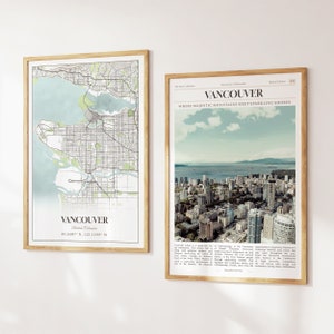 Lot de 2 impressions sur la ville de Vancouver, carte de Vancouver, affiche photo de Vancouver, art mural Vancouver, photographie de Vancouver, Colombie-Britannique, Canada
