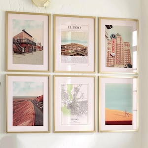 El Paso City Prints Set de 6, Póster fotográfico de El Paso, Mapa de El Paso, Galería de arte mural de El Paso, Fotografía de El Paso, Texas, Estados Unidos