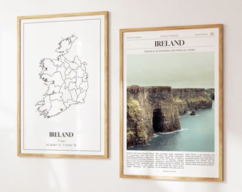 Ireland Prints Set of 2, Ireland Map, Ireland Poster Photo, Ireland Wall Art, Ireland Photography, Ireland