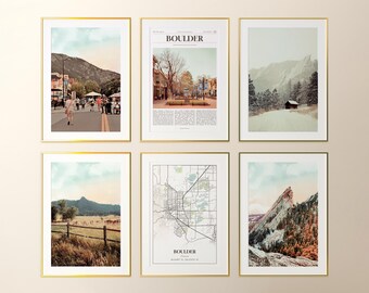 Boulder Prints Set of 6, Boulder Poster Photos, Boulder Map, Boulder Wall Art, Boulder Photography, Colorado Art