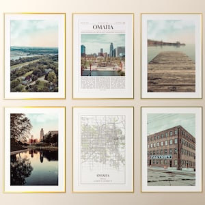 Conjunto de 6 impressões da cidade de Omaha, fotos de pôsteres de Omaha, mapa de Omaha, arte de parede de Omaha, fotografia de Omaha, Nebraska, Estados Unidos