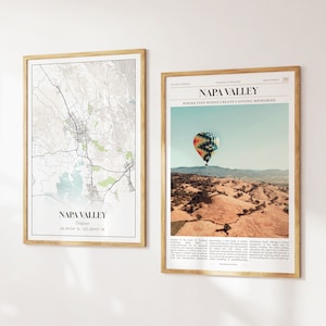 Napa Valley City wordt afgedrukt, set van 2, Napa Valley-kaart, Napa Valley-posterfoto, Napa Valley Photography, Californië, Verenigde Staten