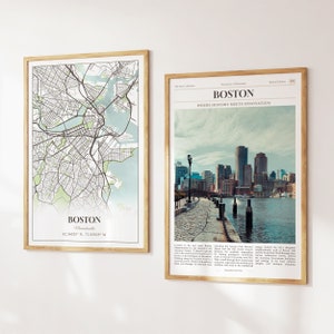 Lot de 2 impressions sur la ville de Boston, carte de Boston, affiche photo de Boston, art mural Boston, photographie de Boston, Massachusetts, États-Unis
