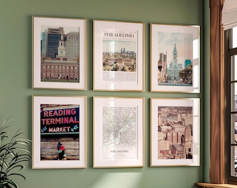 Philadelphia Prints Set of 6, Philadelphia Poster Photos, Philadelphia Map, Philadelphia Wall Art, Pennsylvania Art