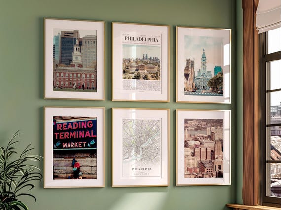 Philadelphia Prints Set of 6, Philadelphia Poster Photos, Philadelphia Map, Philadelphia Wall Art, Pennsylvania Art