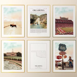 Oklahoma State Prints Set of 6, Oklahoma Poster Photos, Oklahoma Map, Oklahoma Wall Art, Oklahoma Photography, United States