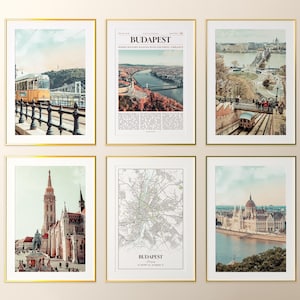 Conjunto de 6 impressões da cidade de Budapeste, fotos de pôster de Budapeste, mapa de Budapeste, arte de parede de Budapeste, fotografia de Budapeste, Hungria