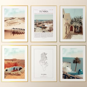 Tunesien Prints 6er Set, Tunesien Poster Fotos, Tunesien Karte, Tunesien Wandkunst, Tunesien Fotografie, Tunesien