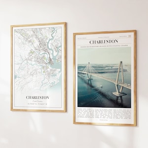 Lot de 2 tirages de la ville de Charleston, carte de Charleston, affiche photo de Charleston, Charleston Photography, Caroline du Sud, États-Unis