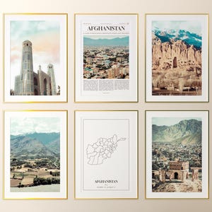Conjunto de 6 impressões do Afeganistão, pôster fotográfico do Afeganistão, mapa do Afeganistão, galeria de arte de parede do Afeganistão, fotografia do Afeganistão, Afeganistão