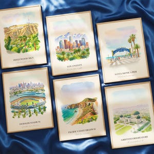 Galleria di stampe ad acquerello di Los Angeles, poster colorati di dipinti di Los Angeles, regalo di Los Angeles, California, Stati Uniti