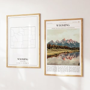 Lot de 2 impressions État du Wyoming, carte du Wyoming, affiche photo du Wyoming, art mural du Wyoming, photographie du Wyoming, États-Unis
