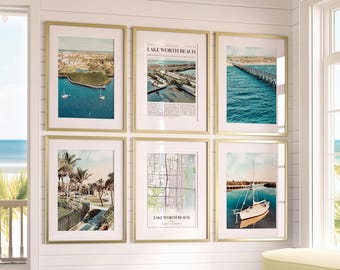Lake Worth Beach Prints Set of 6, Lake Worth Beach Poster Photos, Lake Worth Beach Map, Lake Worth Beach Wall Art, Florida Art