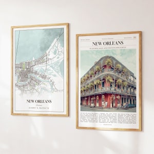 Lot de 2 impressions sur la ville de la Nouvelle-Orléans, carte de la Nouvelle-Orléans, affiche photo de la Nouvelle-Orléans, photographie de la Nouvelle-Orléans, Louisiane, États-Unis