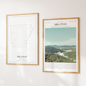 Lot de 2 impressions sur l'état de l'Arkansas, carte de l'Arkansas, affiche photo de l'Arkansas, art mural Arkansas, photographie de l'Arkansas, États-Unis
