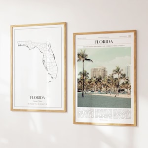 Florida staat wordt afgedrukt, set van 2, kaart Florida, posterfoto Florida, kunst aan de muur Florida, fotografie Florida, Verenigde Staten