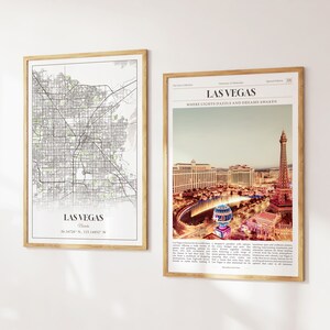 Lot de 2 impressions sur la ville de Las Vegas, carte de Las Vegas, affiche photo de Las Vegas, art mural Las Vegas, photographie de Las Vegas, Nevada, États-Unis
