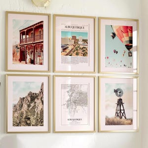 Conjunto de 6 impresiones de la ciudad de Albuquerque, póster fotográfico de Albuquerque, mapa de Albuquerque, fotografía de Albuquerque, Nuevo México, Estados Unidos