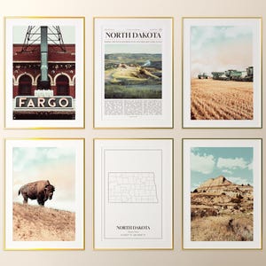 North Dakota State Prints Set of 6, North Dakota Poster Photos, North Dakota Map, North Dakota Photography, United States
